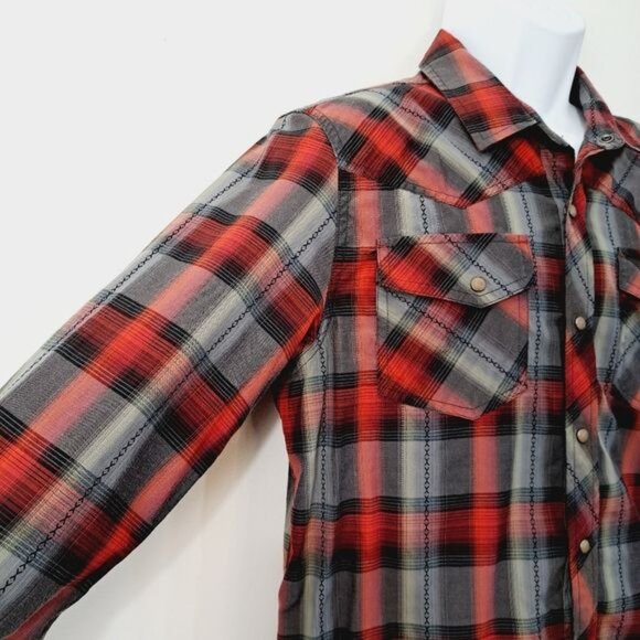 PrAna Midas Holstad Plaid‎ Organic Cotton  Pearl Snap Size Med - Picture 4 of 7